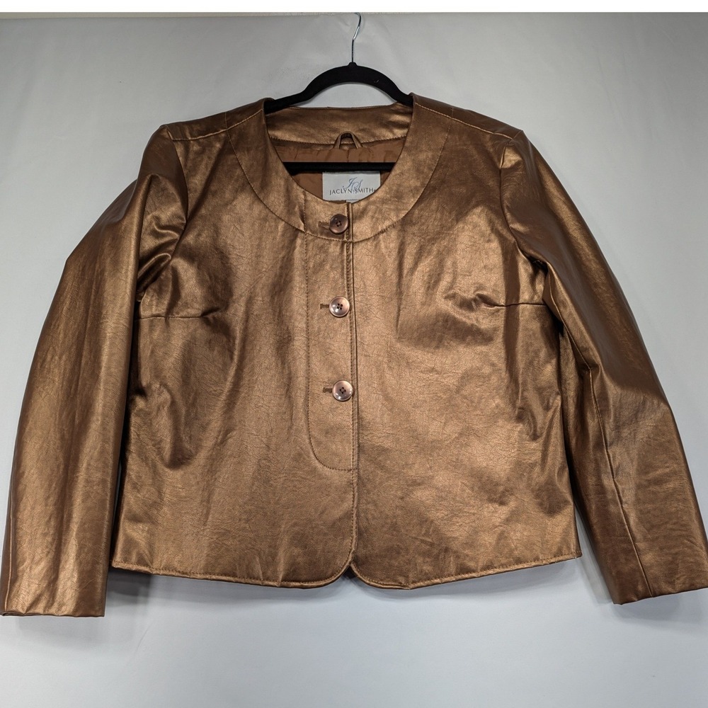 Jaclyn Smith Womens Bronze Metallic Blazer‎ Jacket XL Open Front Collarless